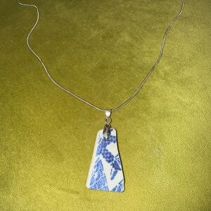 Elegant Blue and White Ceramic Sea Glass Necklace